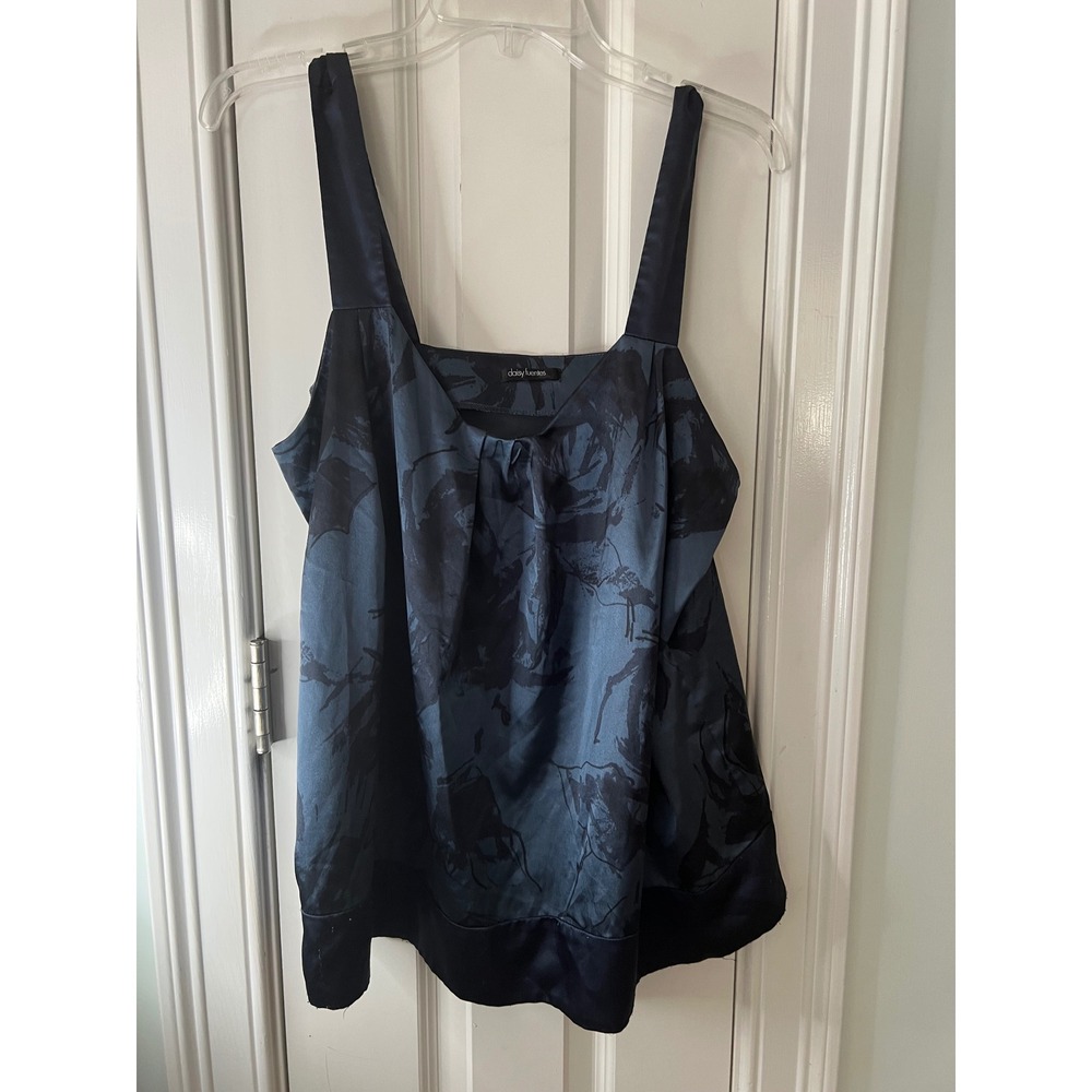 Daisy Fuentes Modo Twilight Combo Blue Black Floral Satin Camisole Top Large